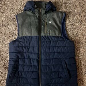 Men's Navy and Gray Hooded Vest